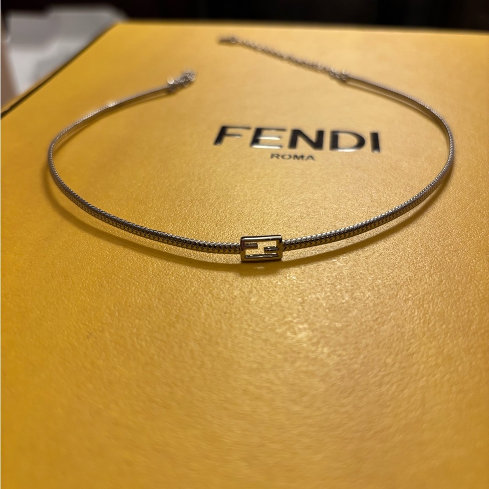 Fendi Silver Baguette Logo Choker Necklace